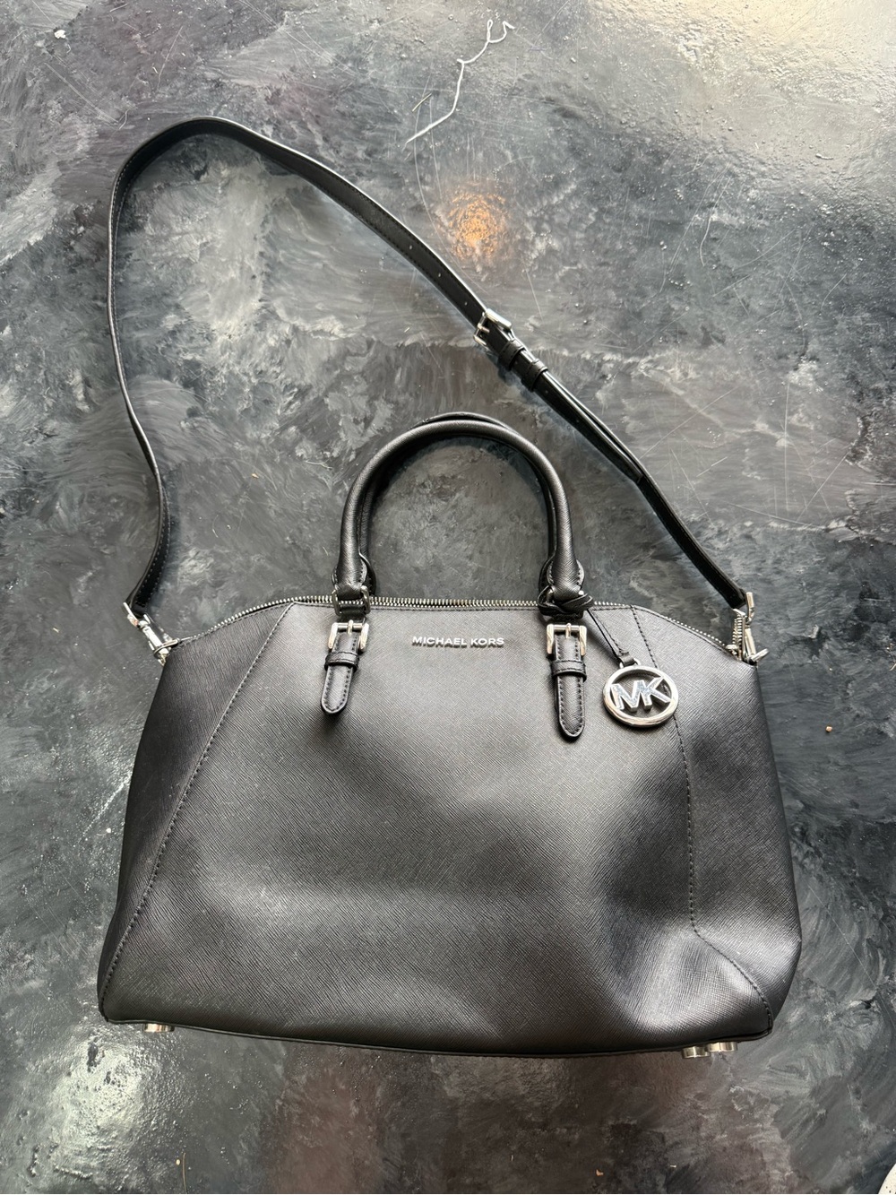 Michael Kors Black Saffiano Crossbody Satchel with MK Charm